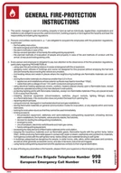 Instrukcje stanowiskowe BHP - DB002 GENERAL FIRE - PROTECTION INSTRUCTIONS. INSTRUKCJA OGÓLNA PRZECIWPOŻAROWA (WERSJA ANGIELSKA), FN - FOLIA SAMOPRZYLEPNA; (245X350MM) - miniaturka - grafika 1
