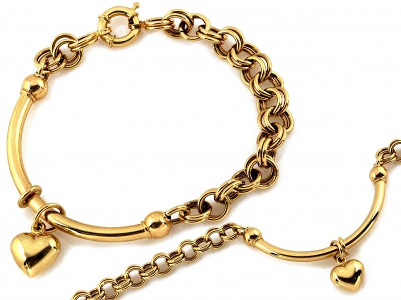 Bransoletka złota 585 modna z wiszącym sercem r18 łańcuch półbangle 9.09g