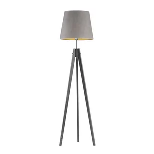 Drewniana lampa podłogowa z abażurem w stylu skandynawskim ARUBA VELUR - kolor abażura: szary ze złotym wnętrzem - Lampy stojące - miniaturka - grafika 1