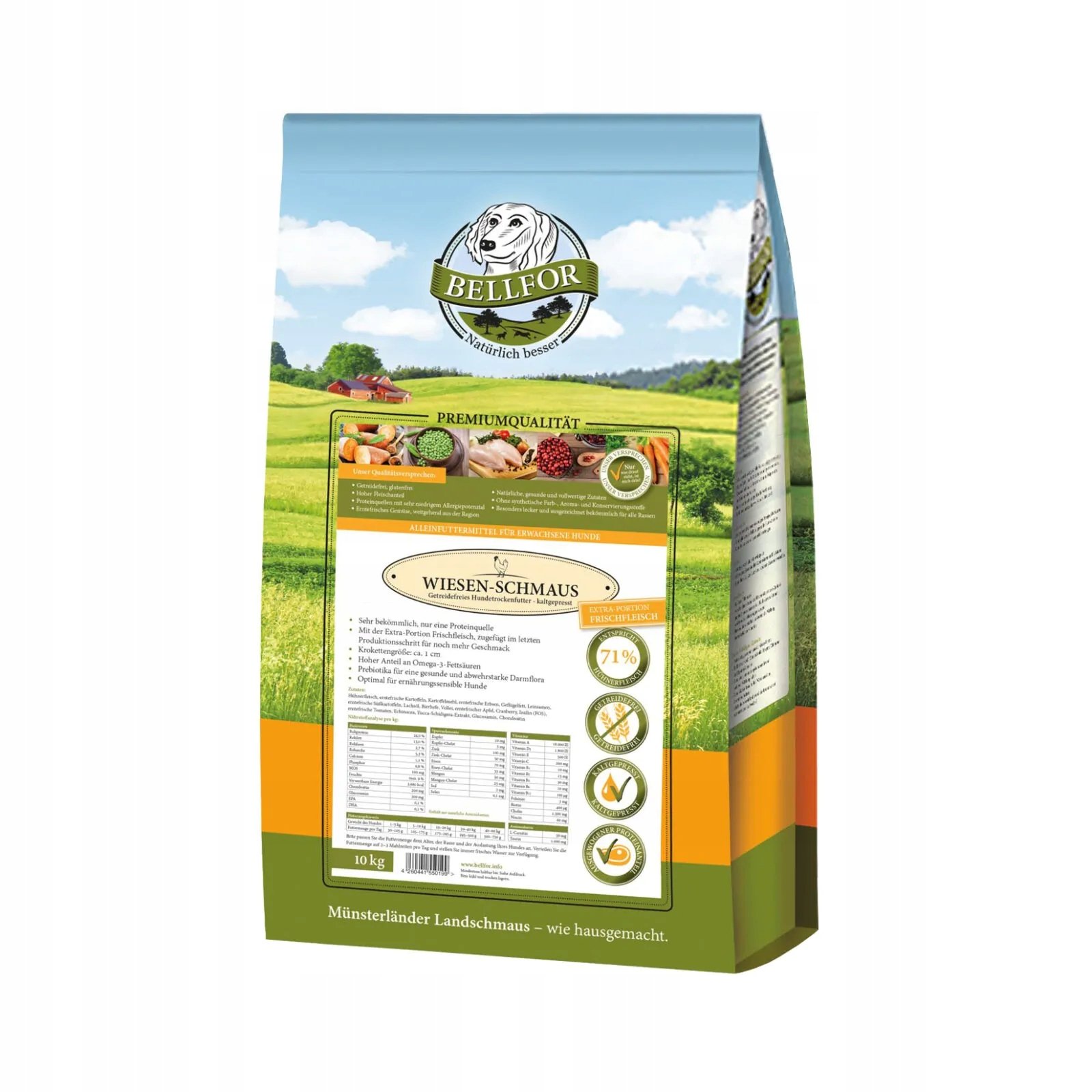 Kurczak z warzywami dla psa naturalne suplementy karma tłoczona na zimno Bellfor Wiesen Schmaus 4kg