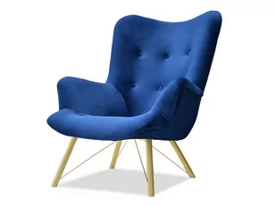 Aksamitny Fotel Pikowany Uszak Dalton Granatowy Na Złotych Nogach - Fotele - miniaturka - grafika 1