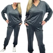 Dresy damskie - DRES WELUROWY komplet mięsisty przez głowę wygodny 42 44 XL 2XL grafit mi - miniaturka - grafika 1