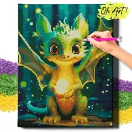 Zabawki kreatywne - Diamond Painting 5D Z Ramą Zielony smok Haft Diamentowy 30X40 Mozaika Zwierzęta Dla Dzieci Oh Art! - miniaturka - grafika 1