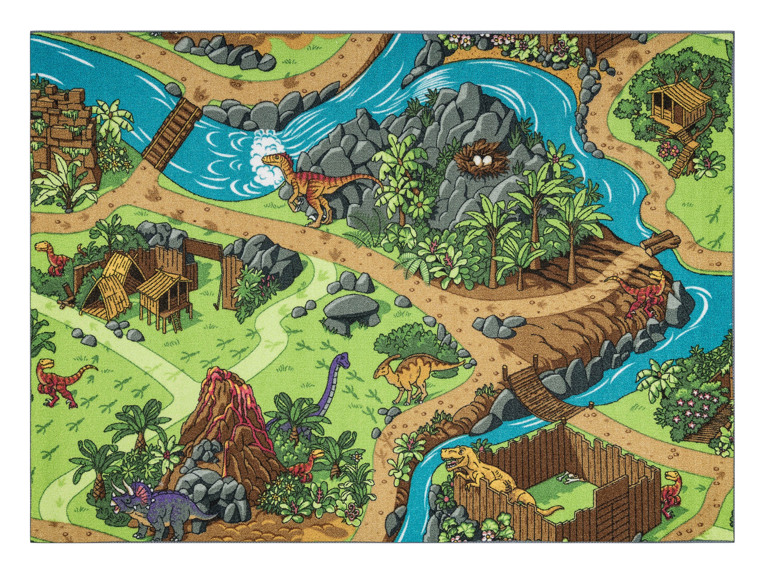 DYWAN REBEL ROADS Dino World 29 Dinozaury, dla dzieci antypoślizgowy - szary / zielony wielokolorowy 140x200 cm