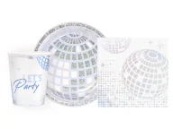 Dekoracje i nakrycia stołu na imprezę - Zestaw papierowy Silver Disco lata 60 - 22 szt. - miniaturka - grafika 1