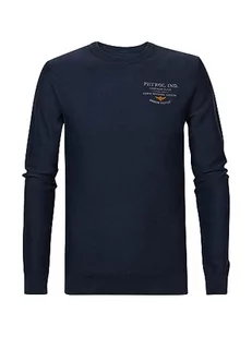Petrol Industries Męski kardigan, okrągły dekolt, basic polo sweter, niebieski (Midnight Navy), XXL - Swetry męskie - miniaturka - grafika 1