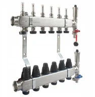 Akcesoria grzewcze - FERRO Rozdzielacz ze stali nierdzewnej INOX 14-drogowy z przepływomierzami, zaworami termostatycznymi - miniaturka - grafika 1