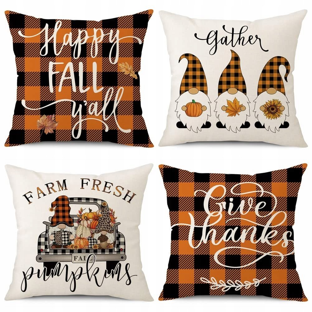 JOTOM Poszewki Na Poduszki 45x45cm Zestaw 4 Sztuk Jesień Karo