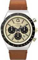 Zegarki męskie - Zegarek Timex TW2W64400 Q Timex Chronograph 40mm Brown Leather Strap - miniaturka - grafika 1