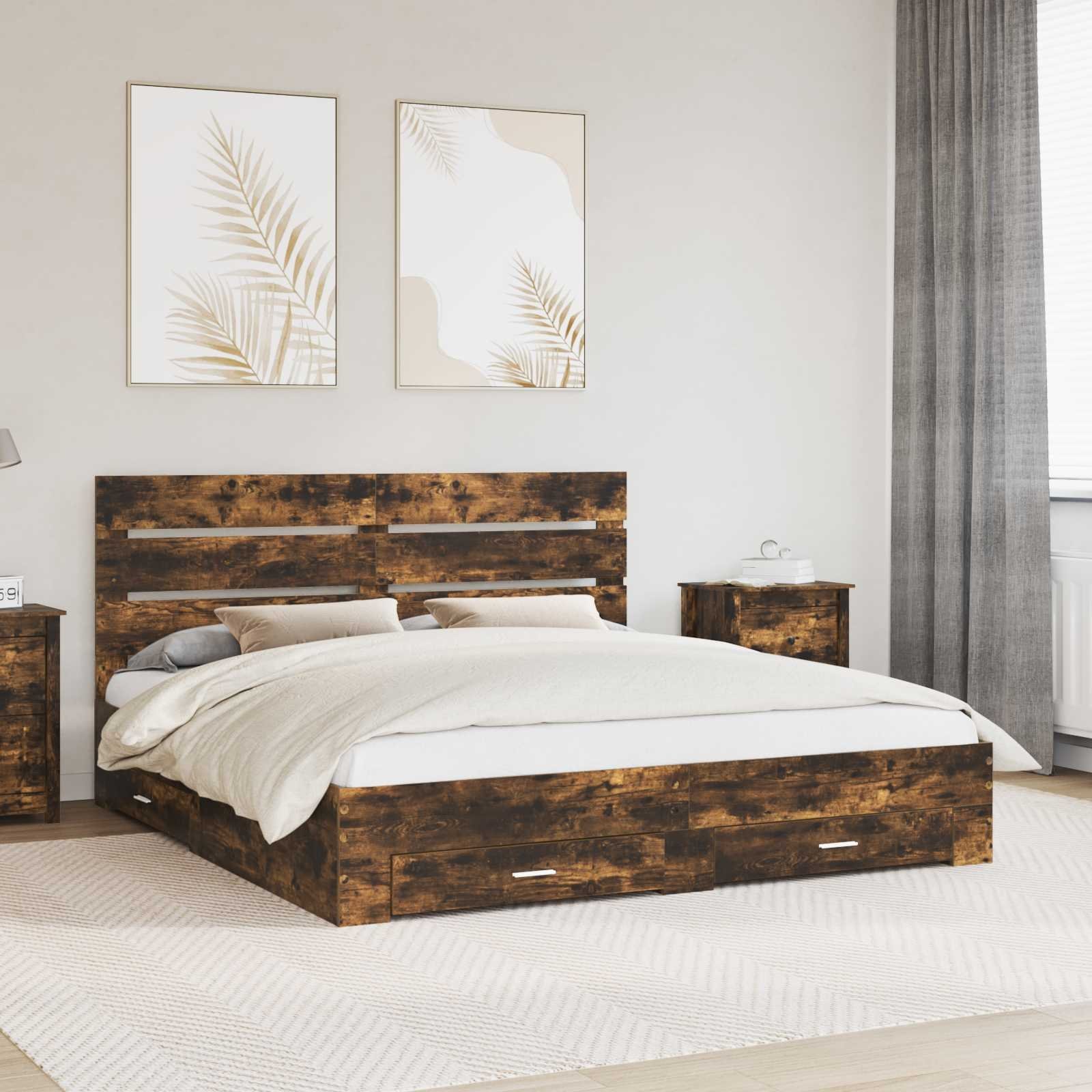 vidaXL vidaXL Ramka łóżka Dąb wędzony 200 x 200 cm Materiał drewnopochodny