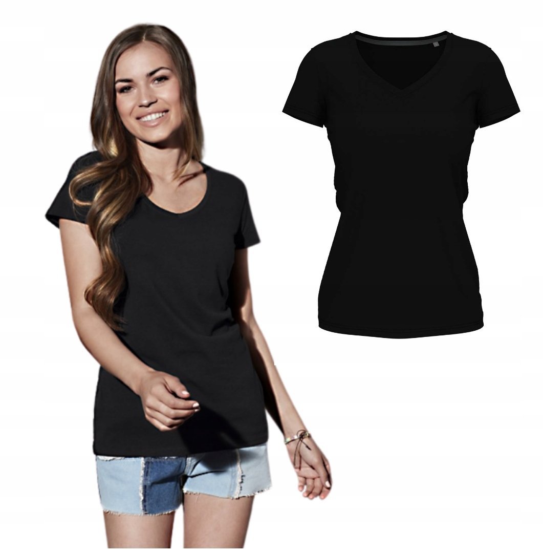 T-shirt Koszulka Damska SLIM Elastic Dekol V Jakość STEDMAN 9710 CZARNA XXL