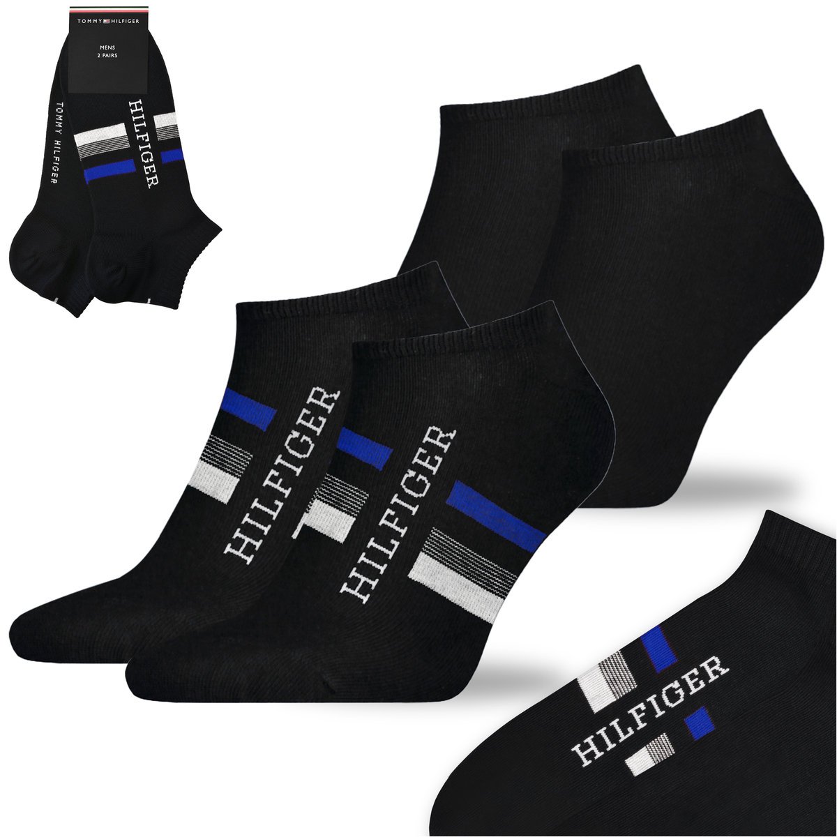 TOMMY HILFIGER Skarpety Męskie Stopki Bawełna Logo CZARNY 2 Pak Roz. 43/46