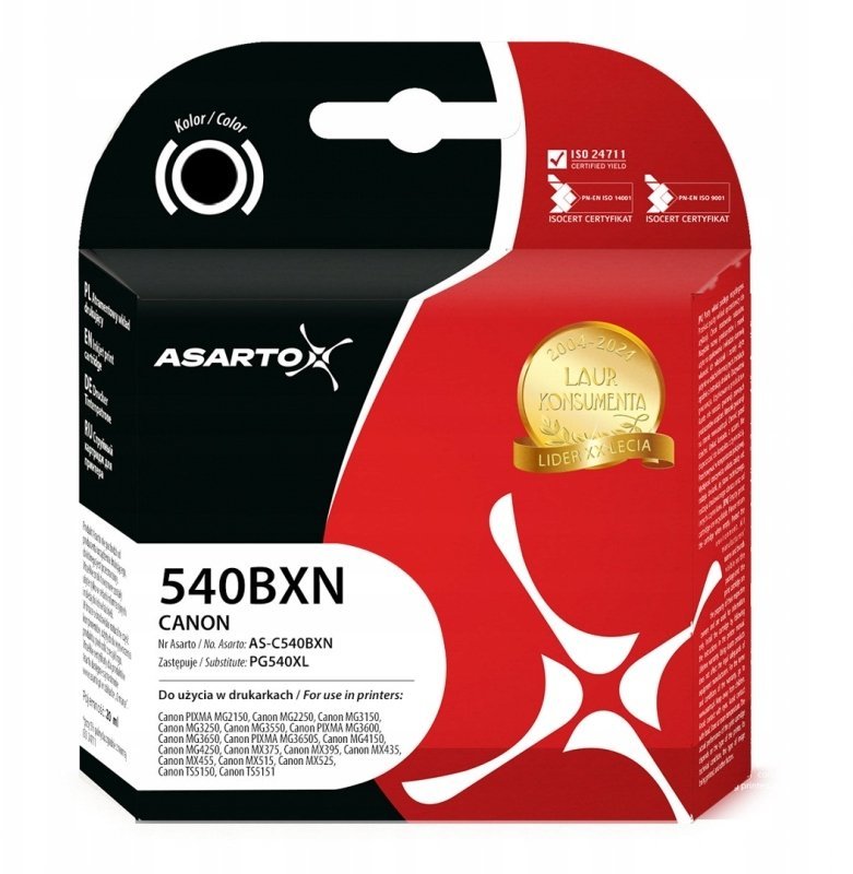Tusz Asarto do Canon 540BXN 5224B001 PG540XL 670 str. black AS-C540BXN
