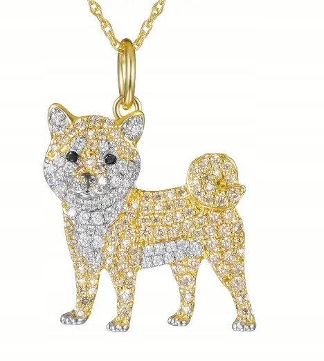 Naszyjnik Wisiorek Shiba Inu z Diamencikami Kryształkami Pies Złoty Piesek