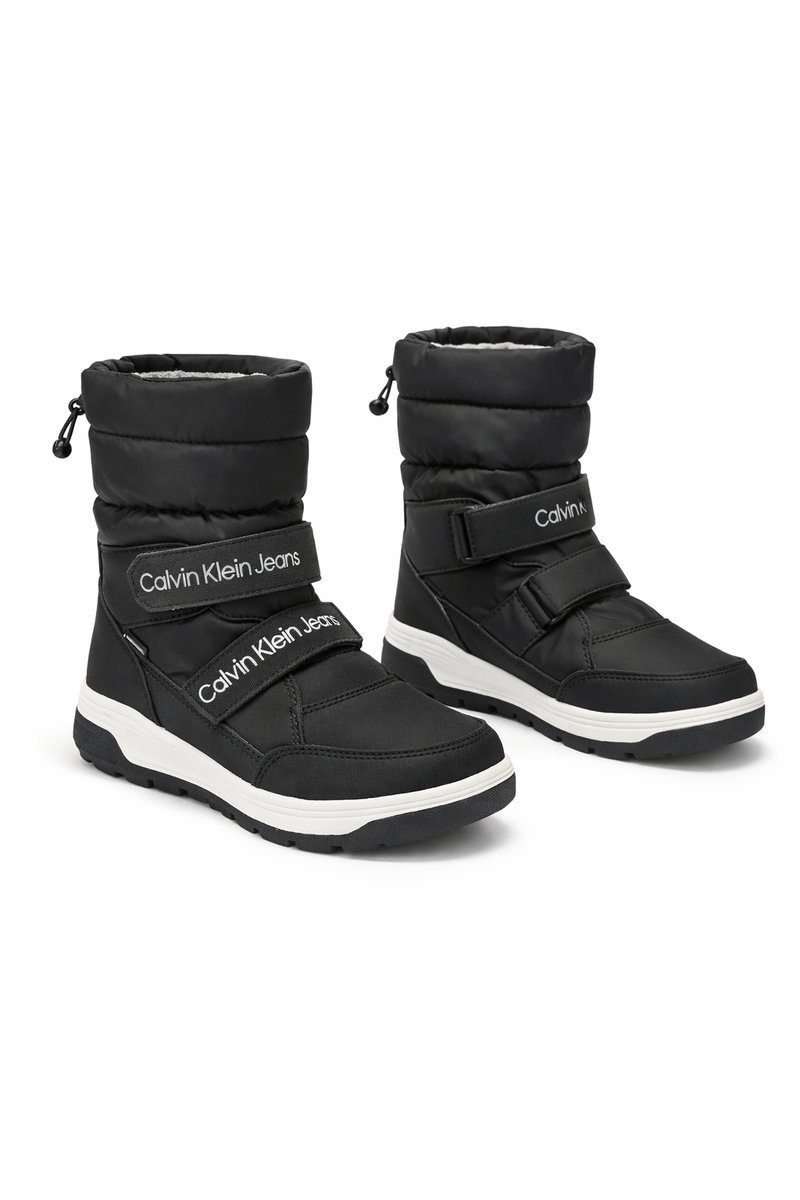 CALVIN KLEIN JEANS CZARNE ŚNIEGOWCE Z LOGOWANYMI PASKAMI Z ZAMKIEM 39 I4A