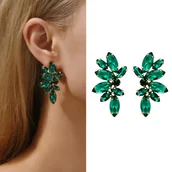 Kolczyki - Zielone kolczyki wizytowe skrzydełka z cyrkoniami przy uchu sztyfty złote - miniaturka - grafika 1