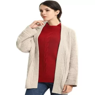 Swetry damskie - lopolike Women's Revers kardigany z dzianiny, na co dzień, długi sweter, elegancki płaszcz, z otwartym przodem, damski sweter, biały, L, biały, L - grafika 1