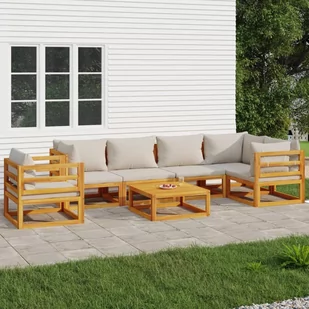7-cz. ogrodowy zestaw wypoczynkowy, jasnoszare poduszki, drewno vidaXL - Meble ogrodowe - miniaturka - grafika 1