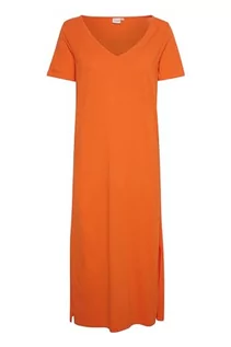 Sukienki - Damska sukienka Midi Short Sleeves V-Neckline Luźny Fit Casual Kobiety, Egzotyczna pomarańczowa, XS - grafika 1