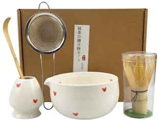 Zestaw Do Matchy W Serduszka 5 Elementów Ceramika Bambus Sitko Chasen - Herbata - miniaturka - grafika 1