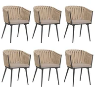 Krzesła - Zestaw 6 aluminiowych krzeseł do jadalni HWC-N38, podłokietnik krzesła wewnętrznego, splot liny Olefin Rope ~ kremowa poduszka jasnobrązowa - miniaturka - grafika 1