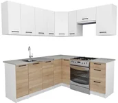 Meble kuchenne - Zestaw mebli kuchennych narożny dąb sonoma + biały - Yumis - miniaturka - grafika 1