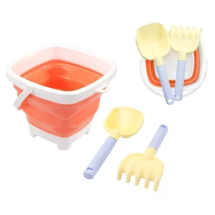 Mochtoys Zestaw Letni Składane Wiaderko Pomarańczowe Z Akcesoriami Łopatka Grabki - Zabawki do piasku - miniaturka - grafika 1