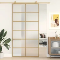 Ogrodzenia - vidaXL Drzwi przesuwne, złote, 102,5x205 cm, mrożone szkło ESG - miniaturka - grafika 1