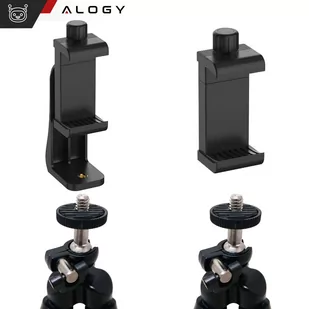 Uchwyt adapter na telefon do statywu selfie stick 1/4 Obrotowy 360 uniwersalny Alogy czarny - Selfie stick - miniaturka - grafika 5