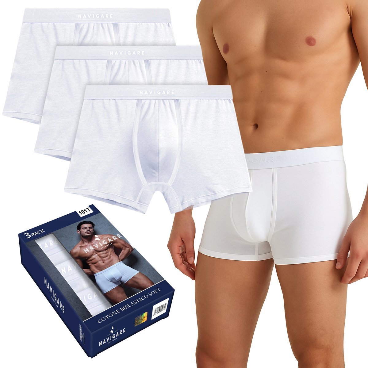 BOKSERKI SZORTY MĘSKIE 3 PACK NAVIGARE WŁOSKIE MAJTKI MĘSKIE PREMIUM *M