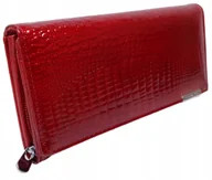 Portfele - Portfel damski Jennifer Jones lakierowany crocodile czerwony RFID SAFE z suwakiem elegancki prezent na święta - miniaturka - grafika 1
