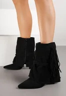 Botki damskie - Czarne Botki w Stylu Boho z Wywiniętą Cholewką i Frędzlami Harile - miniaturka - grafika 1