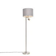 Lampy stojące - QAZQA Lampa podłogowa stalowa z kloszem szarym i lampką do czytania - Jelena - miniaturka - grafika 1