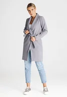 Płaszcze damskie - Codzienny PŁASZCZ damski z wiązaniem w pasie Szary roz. L - miniaturka - grafika 1