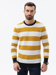 Swetry męskie - Sweter męski w paski - musztardowy V2 E189 - grafika 1