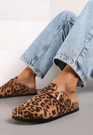 Klapki i japonki damskie - Brązowe Klapki na Korkowej Podeszwie z Ozdobnym Paskiem Keele - miniaturka - grafika 1