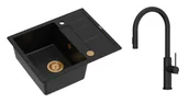 Zlewozmywaki z baterią - Quadron Unique Zlewozmywak granitowy jednokomorowy 62*50*22 cm z ociekaczem MORGAN 116 PURE CARBON z syfonem Push-2-Open w kolorze miedzianym z baterią JENNIFER Q LINE SLIM z wyciąganą wylewką i funkcją prysznica kolor czarny mat - miniaturka - grafika 1