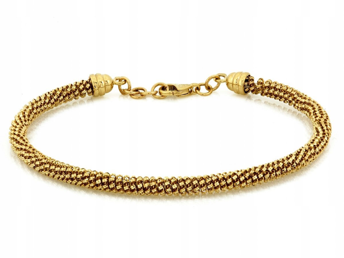 Złota bransoletka 585 sztywna bangle z kuleczek 16cm szeroki splot 8.67g