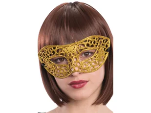 Maska karnawałowa złota brokatowa - Dodatki do strojów karnawałowych - miniaturka - grafika 1