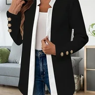 Kurtki damskie - TEMU Jedna Jesień- Jednokolorowa Teksturowana Dwukolanikowska Midi Kurtka Damską z długim rękawem, Wysoka Jakość Kurtek dla Kobiet Elegancki Zamszowy - miniaturka - grafika 1