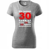 Koszulki i topy damskie - Damska Koszulka z Nadrukiem Nie jestem 30 latką Prezent na Urodzin dla Niej ciemnoszary melanż S - miniaturka - grafika 1