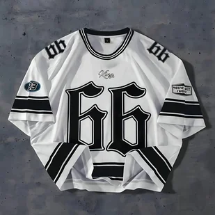 TEMU Koszulka do Koszykówki Męska z Białym Wzorem i Fioletowo-Czarnymi Paskami - Projekt "66" & "King", Oddychająca Koszulka Sportowa na Codzień i - Koszulki męskie - miniaturka - grafika 1