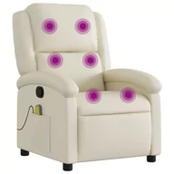 Fotele i pufy dla dzieci - ﻿Rozkładany fotel masujący, kremowe, sztuczna skóra - miniaturka - grafika 1