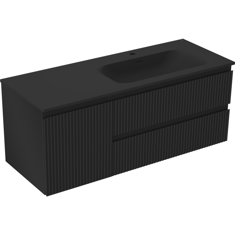 Mexen Rivel szafka łazienkowa 120 cm z umywalką Vela prawą, 2S, 1D, ryflowana, czarna mat - 91A23-12047-3-BBFFF71-W23P71