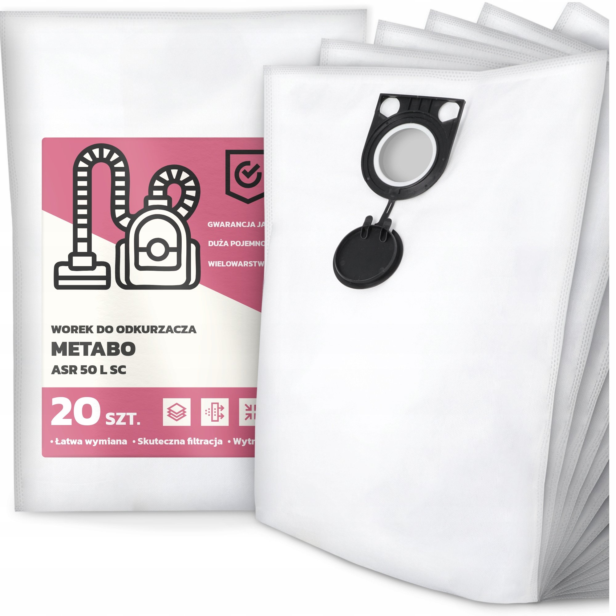 20x Worek do Odkurzacza Metabo Asr 50 L Sc Syntetyczny Pojemny Mocny G9