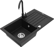 Zlewozmywaki z baterią - Mexen Pablo zlewozmywak granitowy 1-komorowy z ociekaczem i baterią kuchenną Telma, czarny - 6510-77-670200-70 - miniaturka - grafika 1