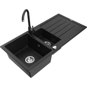 Zlewozmywaki z baterią - Mexen Andres zlewozmywak granitowy 1,5-komorowy z ociekaczem i baterią kuchenną Telma, czarny - miniaturka - grafika 1