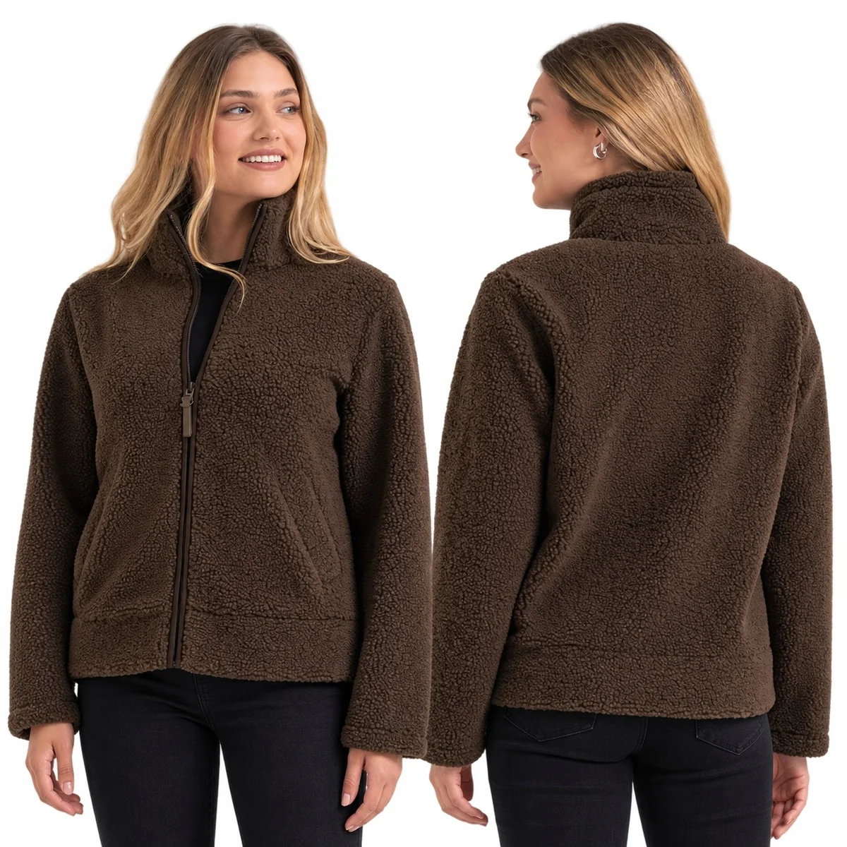Bluza Polarowa Damska BRĄZOWY Sherpa Baranek o Kroju Boxy MORAJ S/M