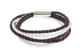 Bransolety męskie - Męska Bransoletka Biało Brązowa Ze Sznurka - miniaturka - grafika 1