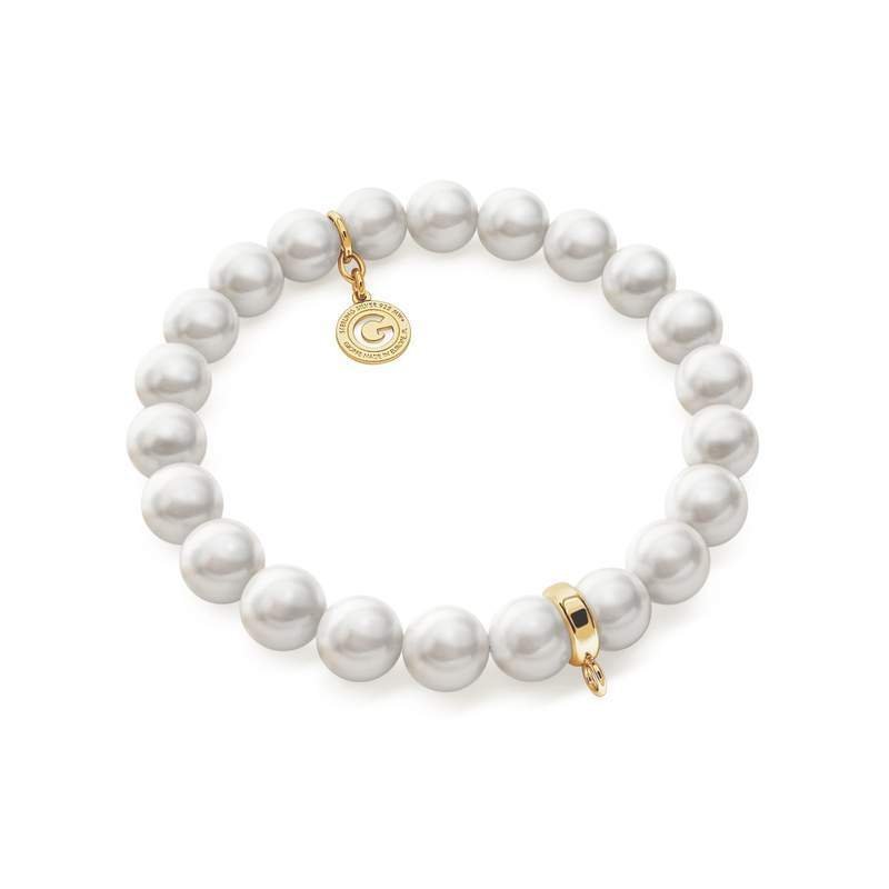 Elastyczna srebrna bransoletka perły GAVBARI 925 : Perła - kolory - GAVBARI hodowane białe, Srebro - kolor pokrycia - Pokrycie żółtym 18K złotem